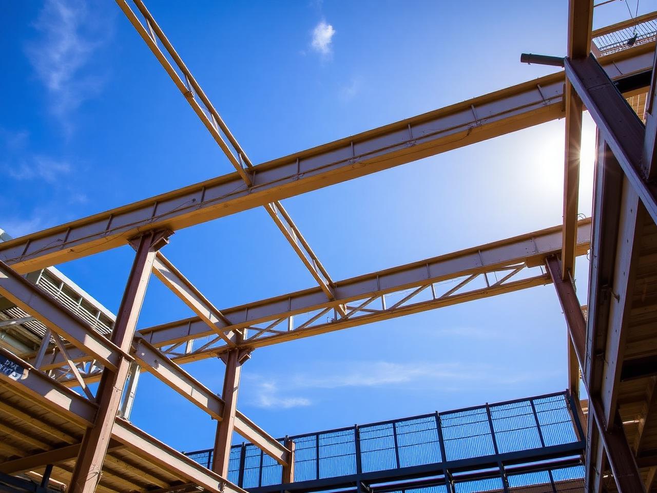 Illustrative example of commercial structural steel beams and framing